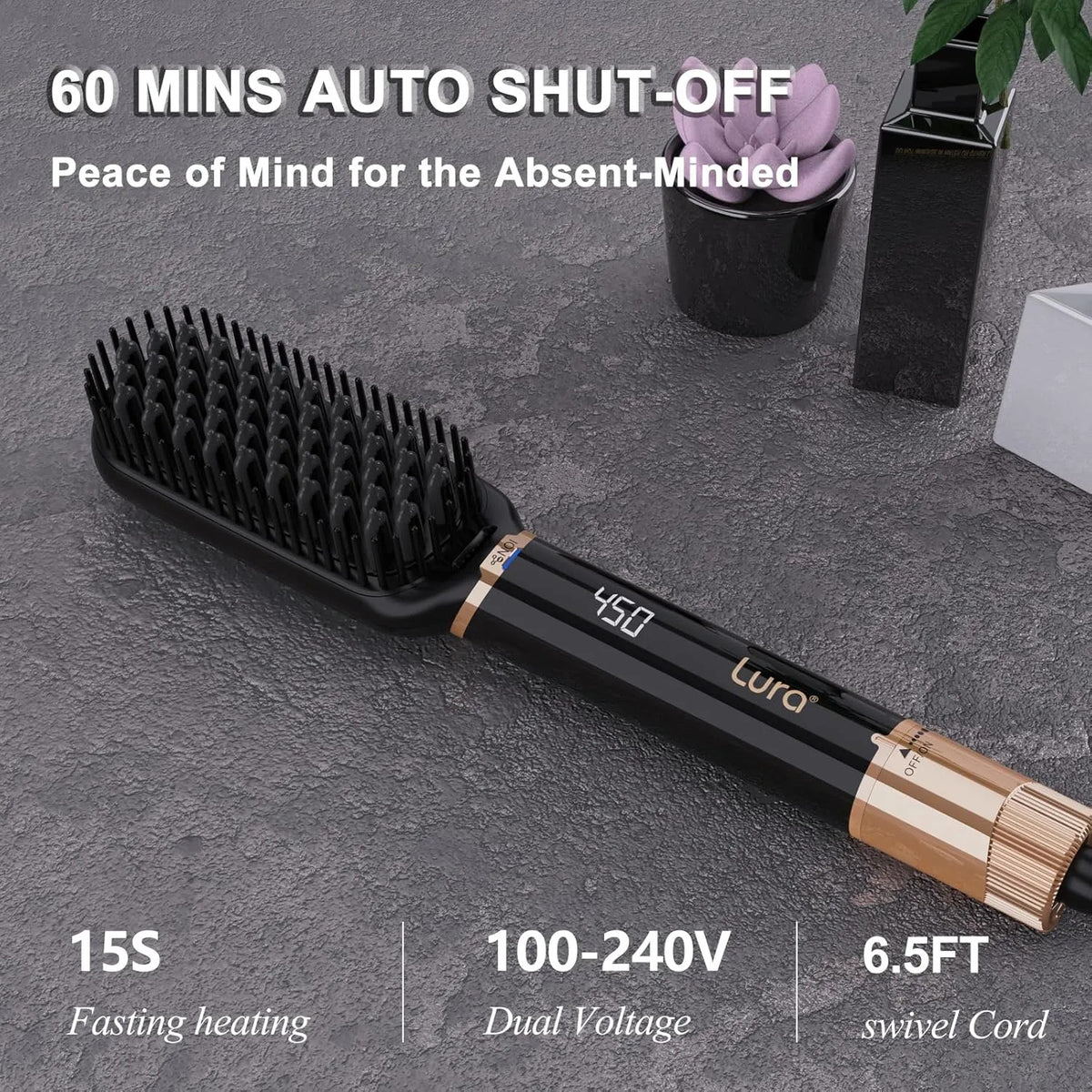 Ionic Hair Straightening Brush with Dual Voltage & 6 Heat Settings