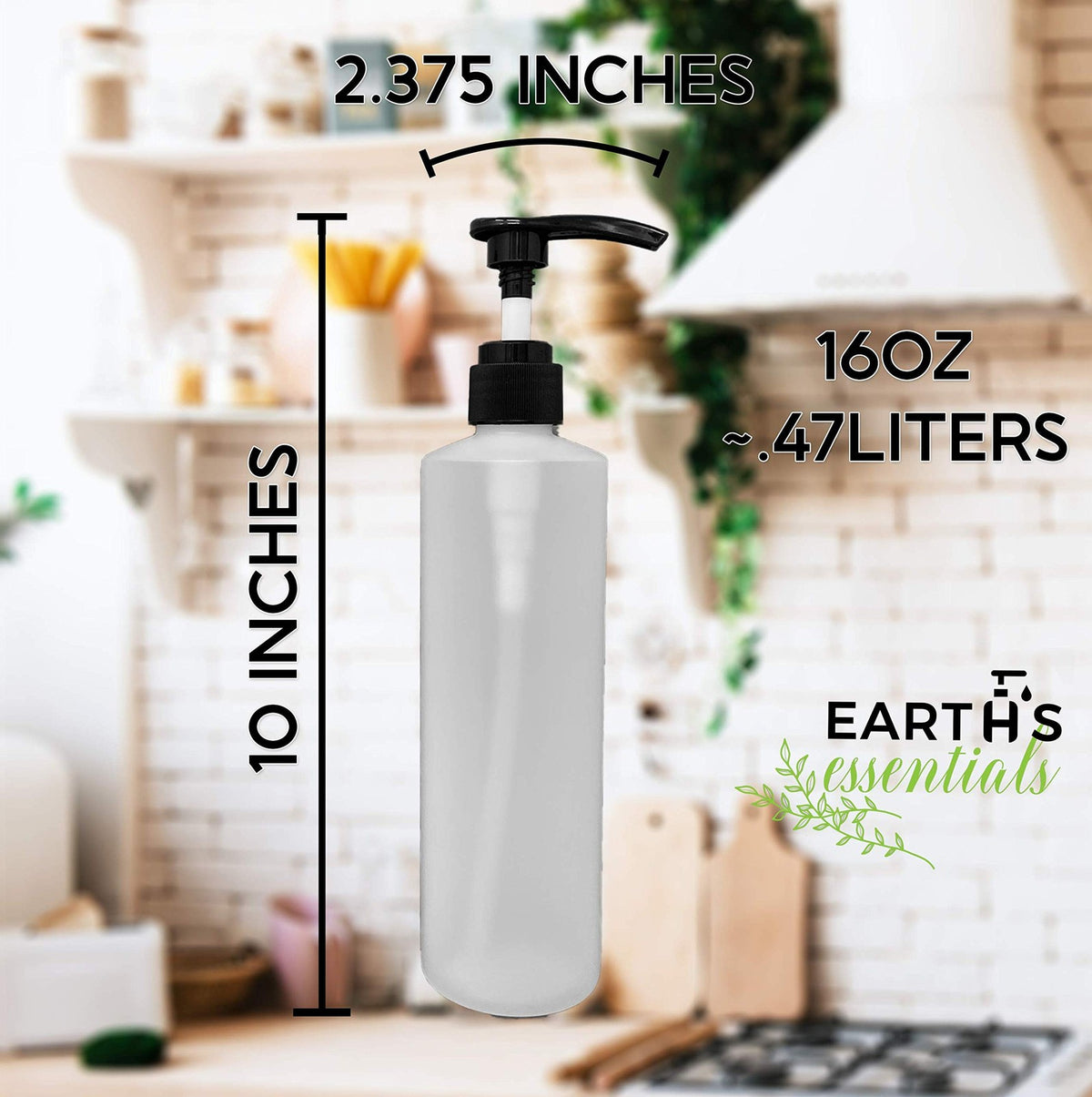 Two Pack 16 oz Refillable HDPE Pump Bottles with Patented Screw-On Funnel