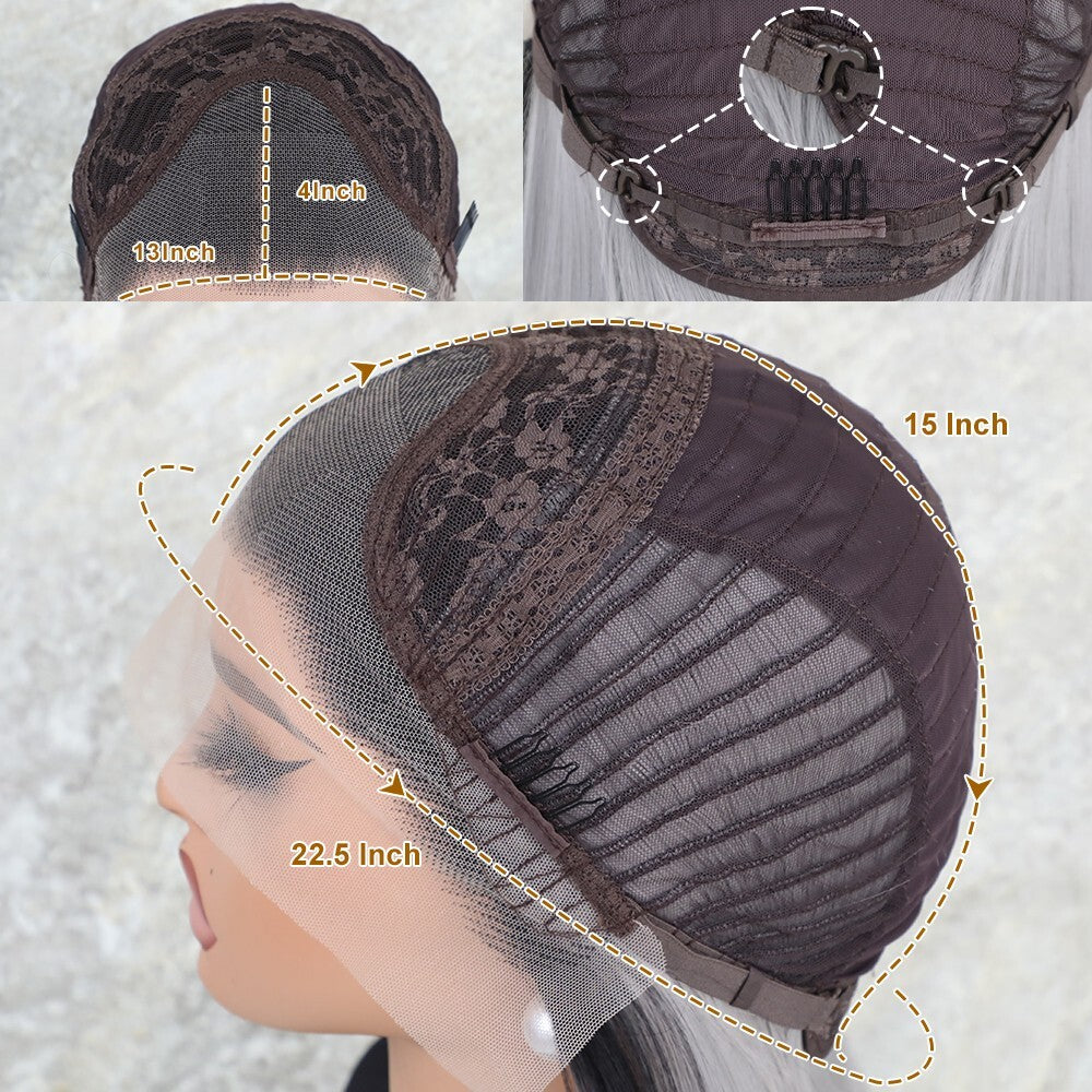 Gray Ombre Lace Front Wig - Synthetic Heat Safe Long Straight Pre Plucked 13x4