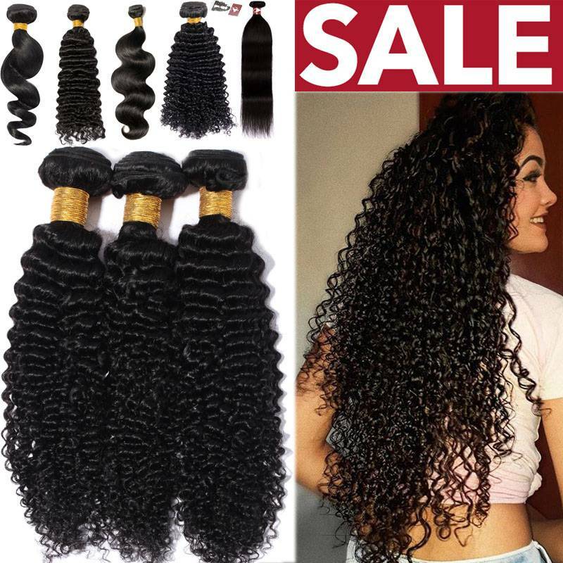 Deep Wave & Kinky Curly Human Hair Extensions - Virgin Weave, Unprocessed, 8-30 inch