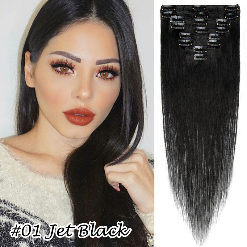 Double Weft Remy Human Hair Extensions Full Head Thick Clip-In Set