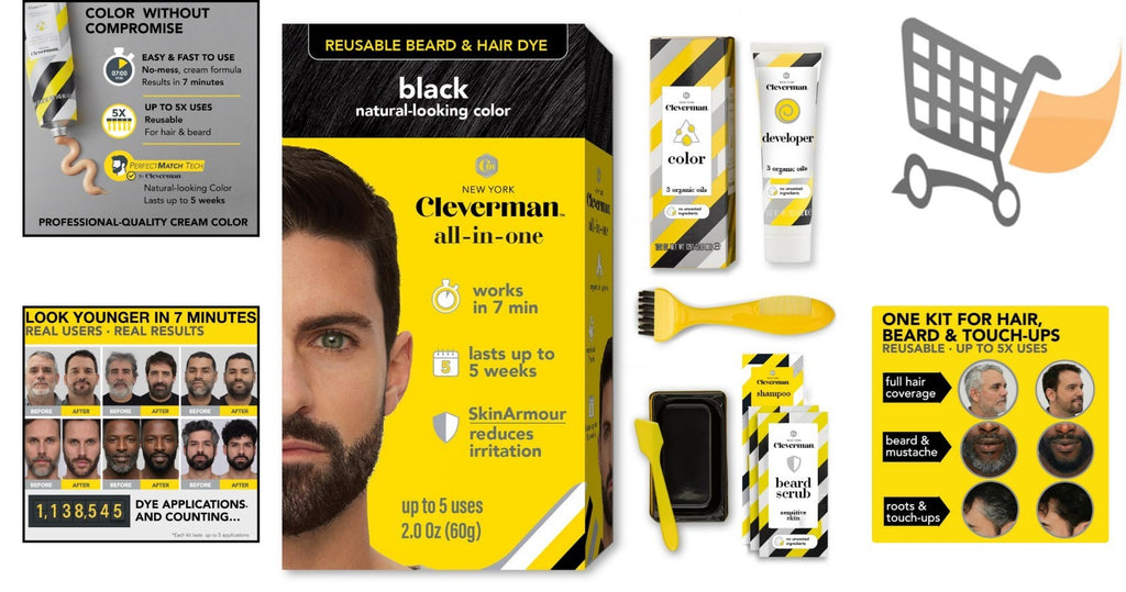Reusable Hair & Beard Dye Kit for Men Black 1.0 Gray Coverage No-Drip Cream