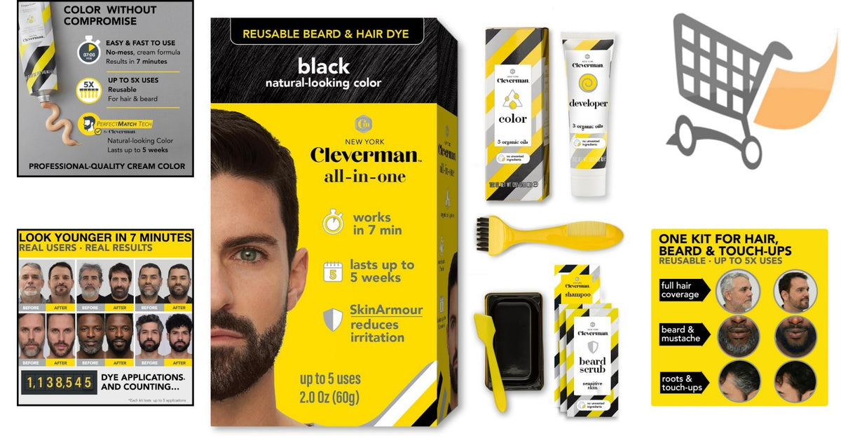 Reusable Hair & Beard Dye Kit for Men Black 1.0 Gray Coverage No-Drip Cream