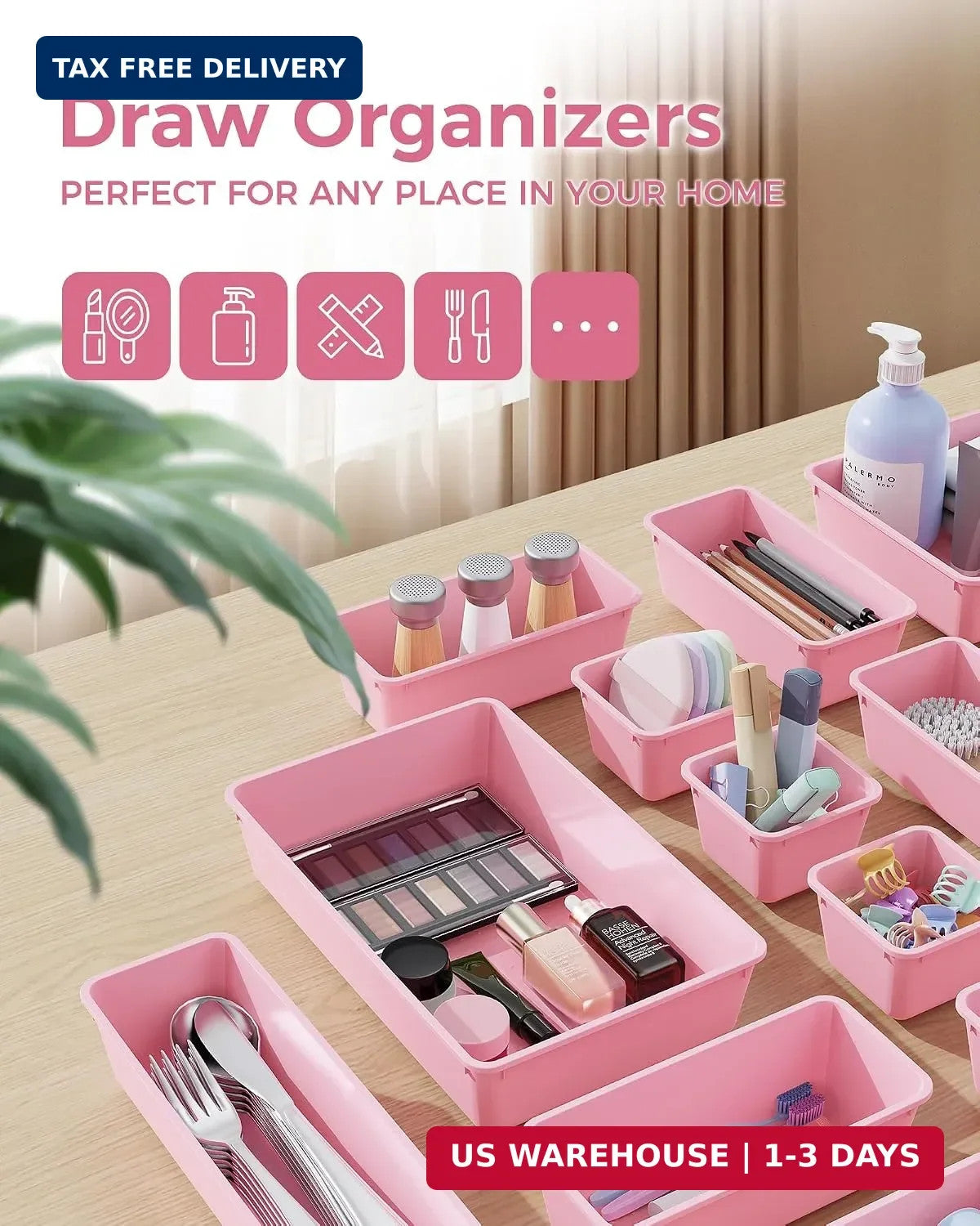 4-Sizes Plastic Drawer Organizers Set — Vanity & Makeup Storage, 25 pcs