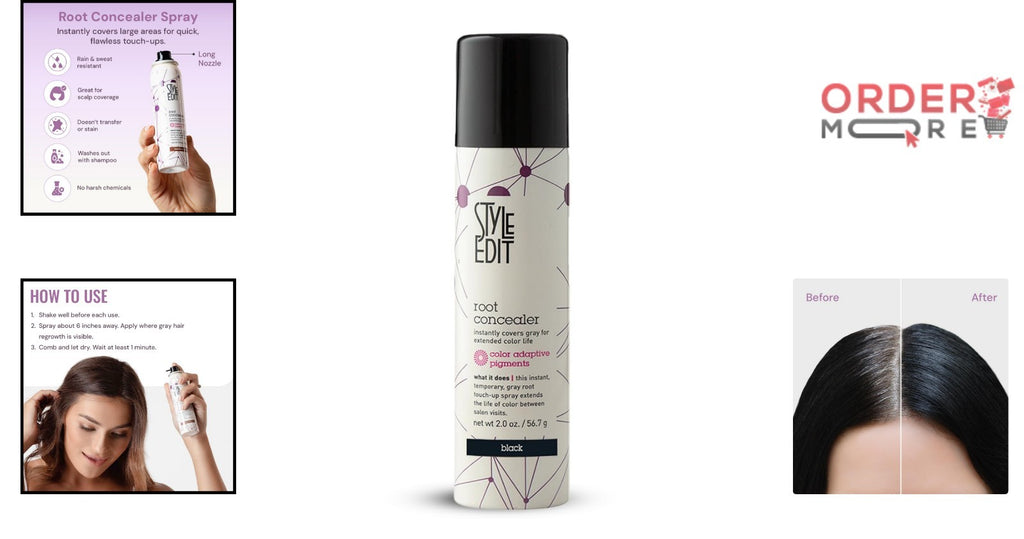 Black Root Touch Up Spray - 2oz Temporary Gray Root Concealer for Hair