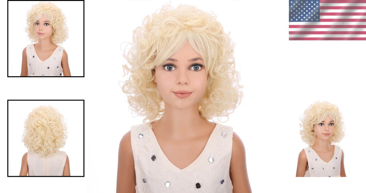 Kids Dolly Parton Style Curly Blonde Wig with Bangs - Costume Accessory