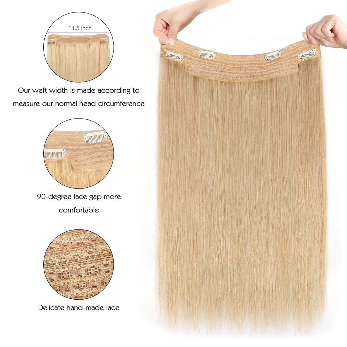 16-Inch 100g Remy Human Hair Extensions with Transparent Wire - Reusable & Tangle-Free