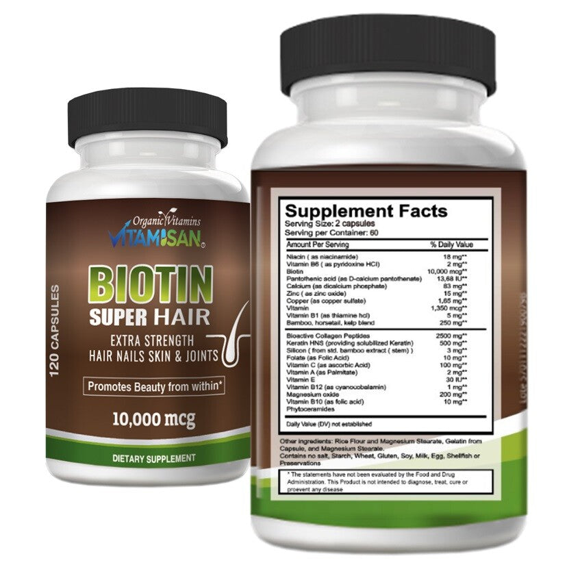 Hair Growth Vitamins - Biotin Support for Hair Loss - 240 Capsules