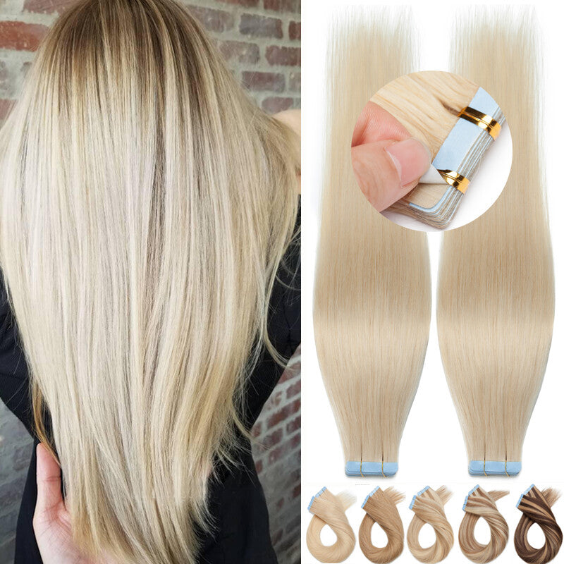 Human Hair Tape-In Extensions - Thick 150g Ombre & Natural Colors, Multiple Lengths