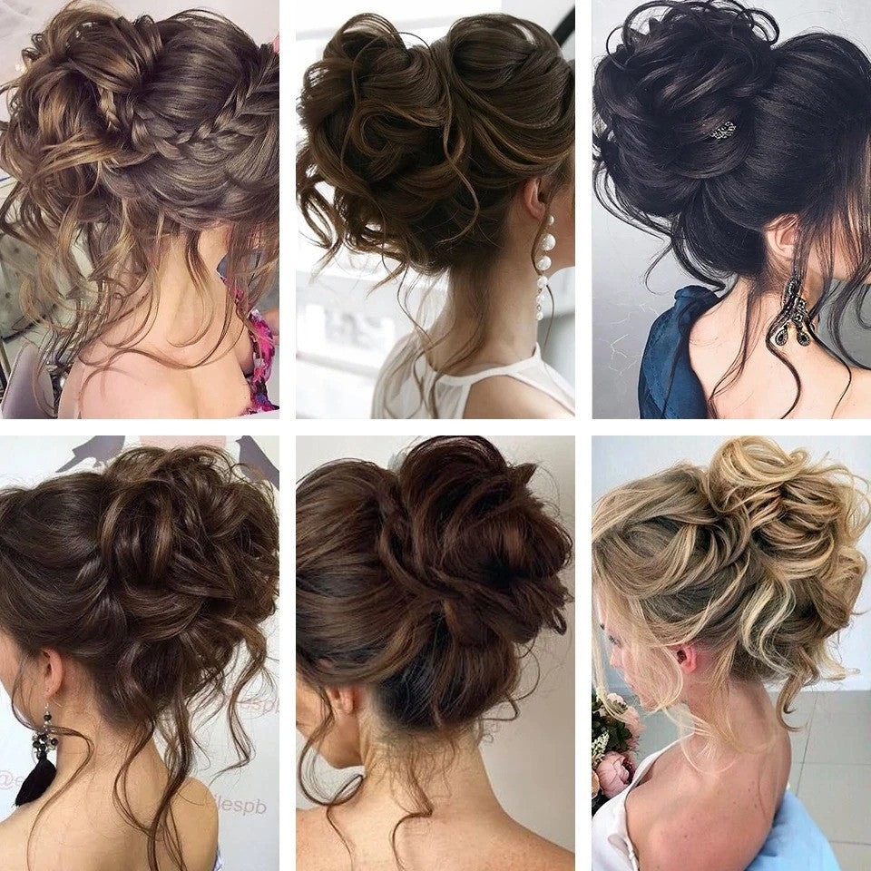 Natural Human Hair Messy Bun Hair Piece with Elastic Scrunchie - Thick & Curly