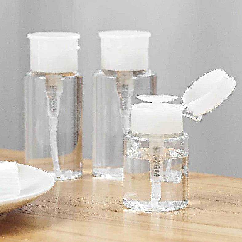 Refillable Push-Down Dispenser Bottle for Nail Polish Remover Makeup Liquids