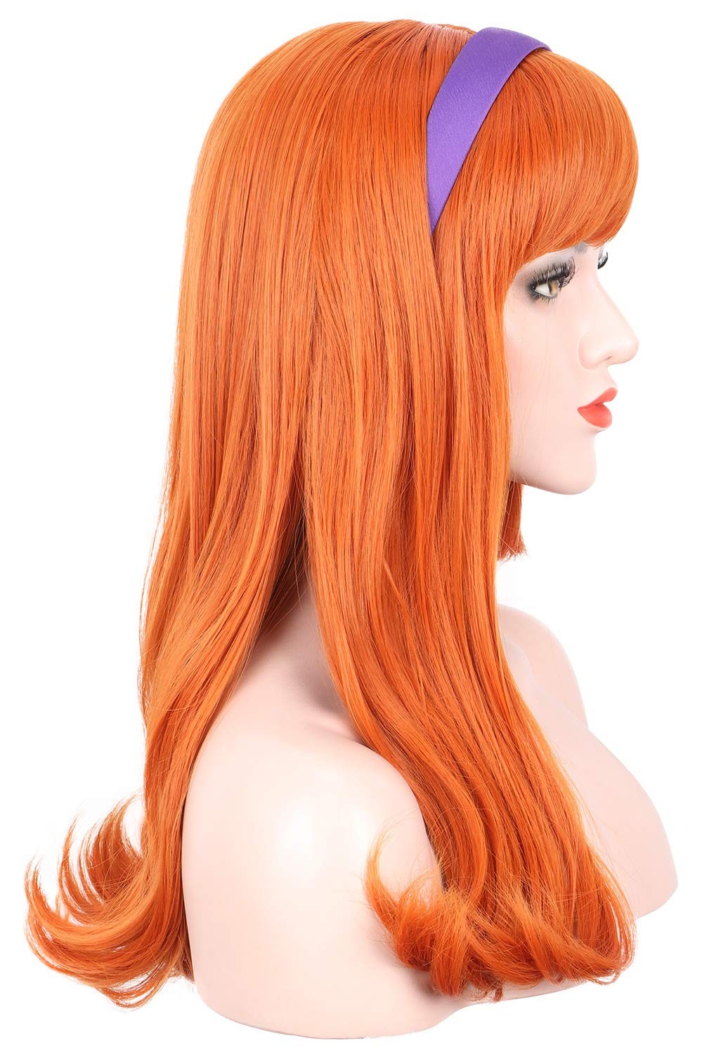 Adult Women Long Curly Orange Wig with Bangs for Halloween Cosplay
