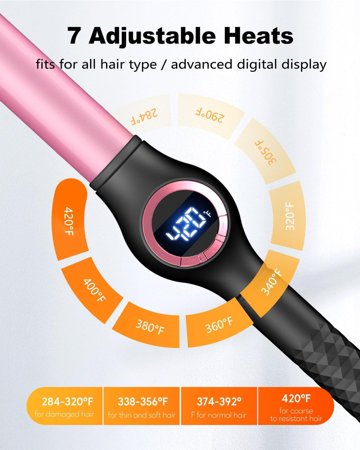 1 Inch Curling Wand for Long Hair, Extra Long Ceramic Barrel, Dual Voltage Pink & Black