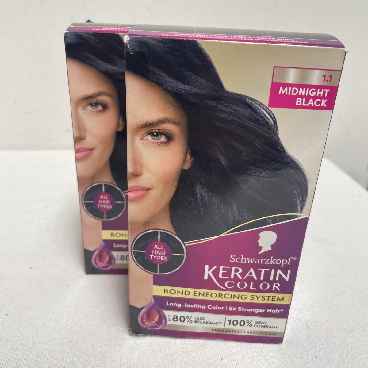 Schwarzkopf Keratin Anti-Age Hair Color Permanent 1.1 Midnight Black - Pack of 2