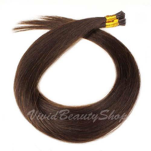 Remy Human Hair Extensions I Bond Stick Glue Tips Medium Dark Brown 22"