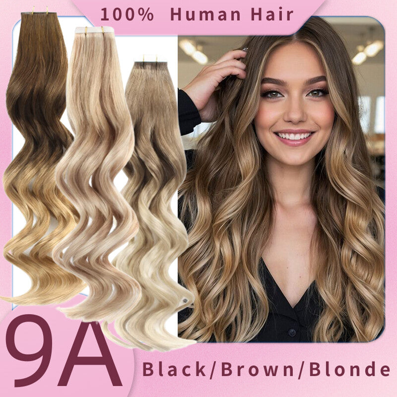 100G Tape-In Remy Hair Extensions Full Head - Russian Human Hair Thick Skin Weft