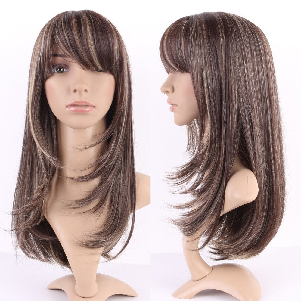 Women Long Curly Wavy Synthetic Wig with Bangs for Party & Costume