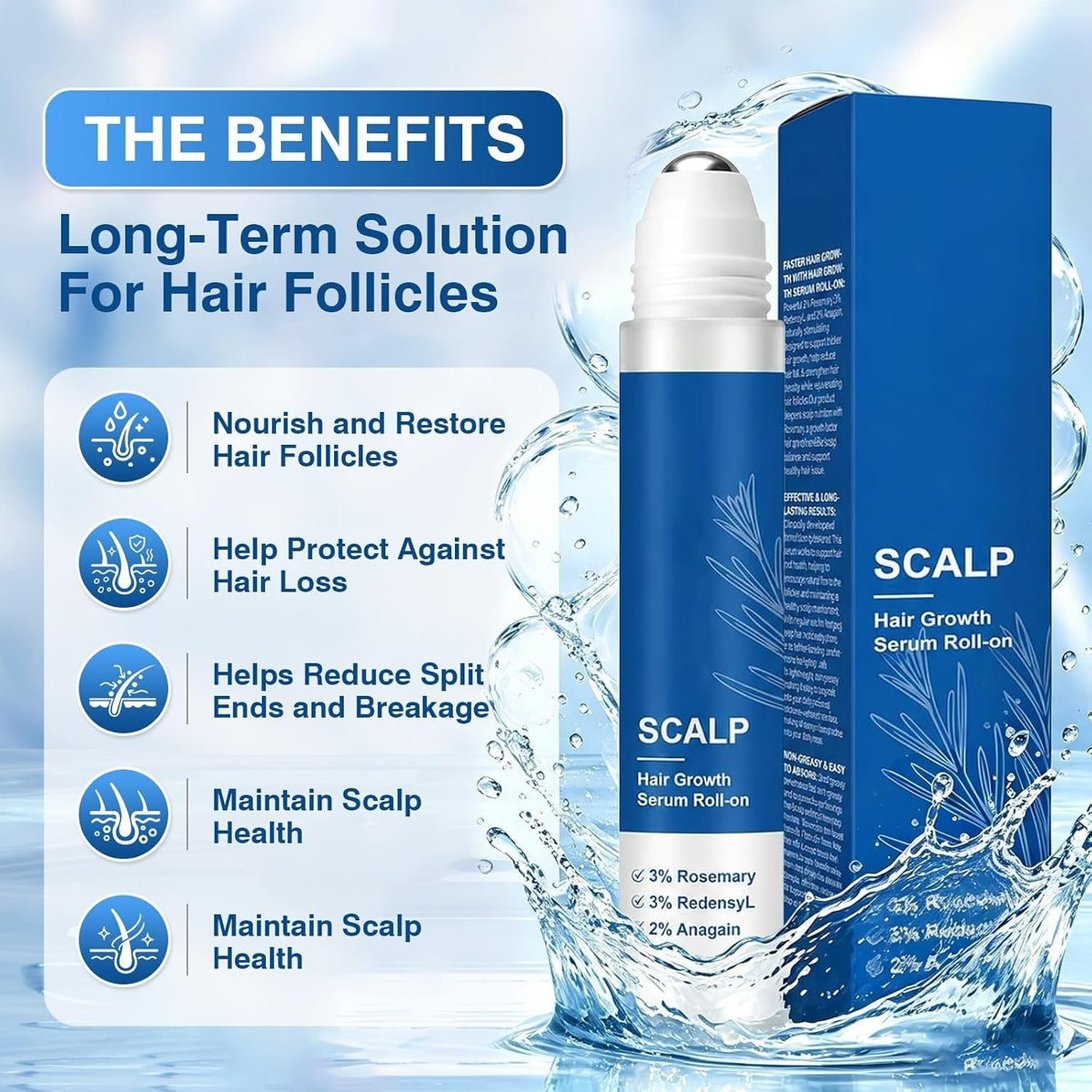 Hair Growth Serum Roll-On for Thinning Hair - 2 Pack, Lightweight & Non-Greasy