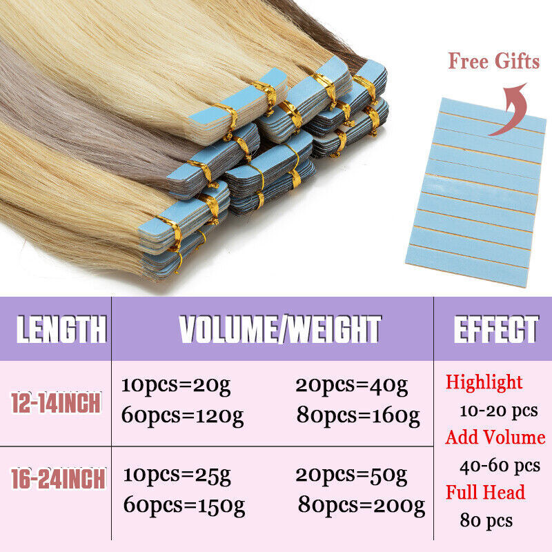 Real Remy Human Hair Extensions Tape-In Weft 24 Inches Thick & Natural Looking