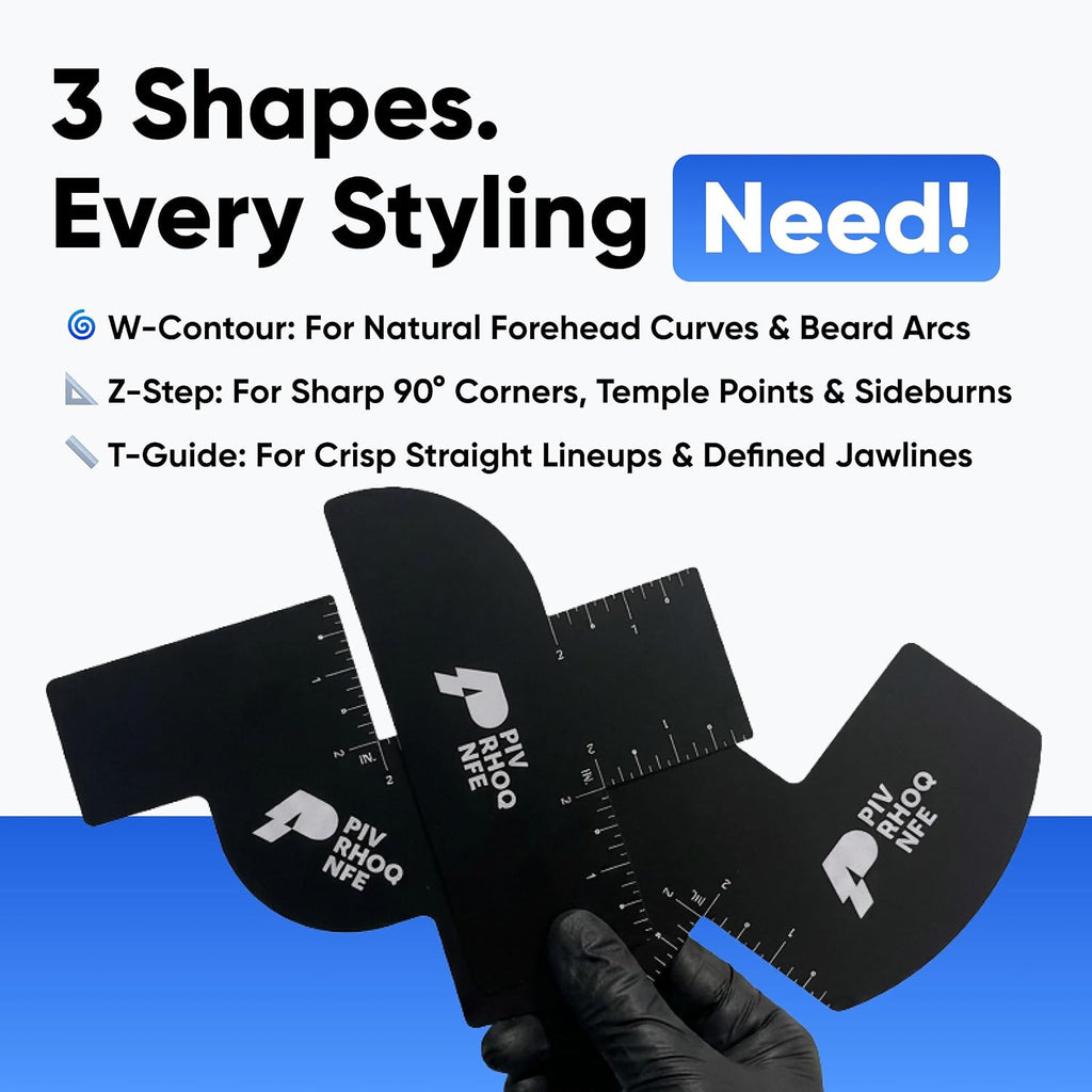 3 Pack Hairline & Beard Shaping Templates for Barbers and Stylists