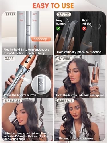 Automatic Curling Iron 1 Inch - Fast Heating, Travel-Friendly, Easy Curling