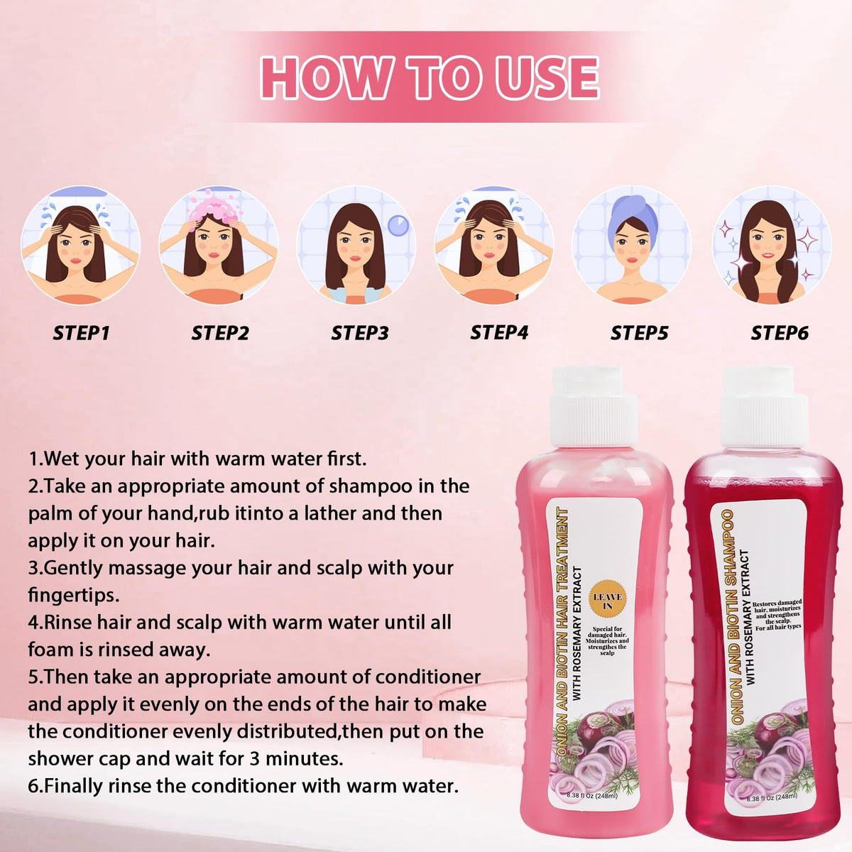 Hair Treatment Set with Onion, Biotin & Rosemary - Nourishing Shampoo & Conditioner