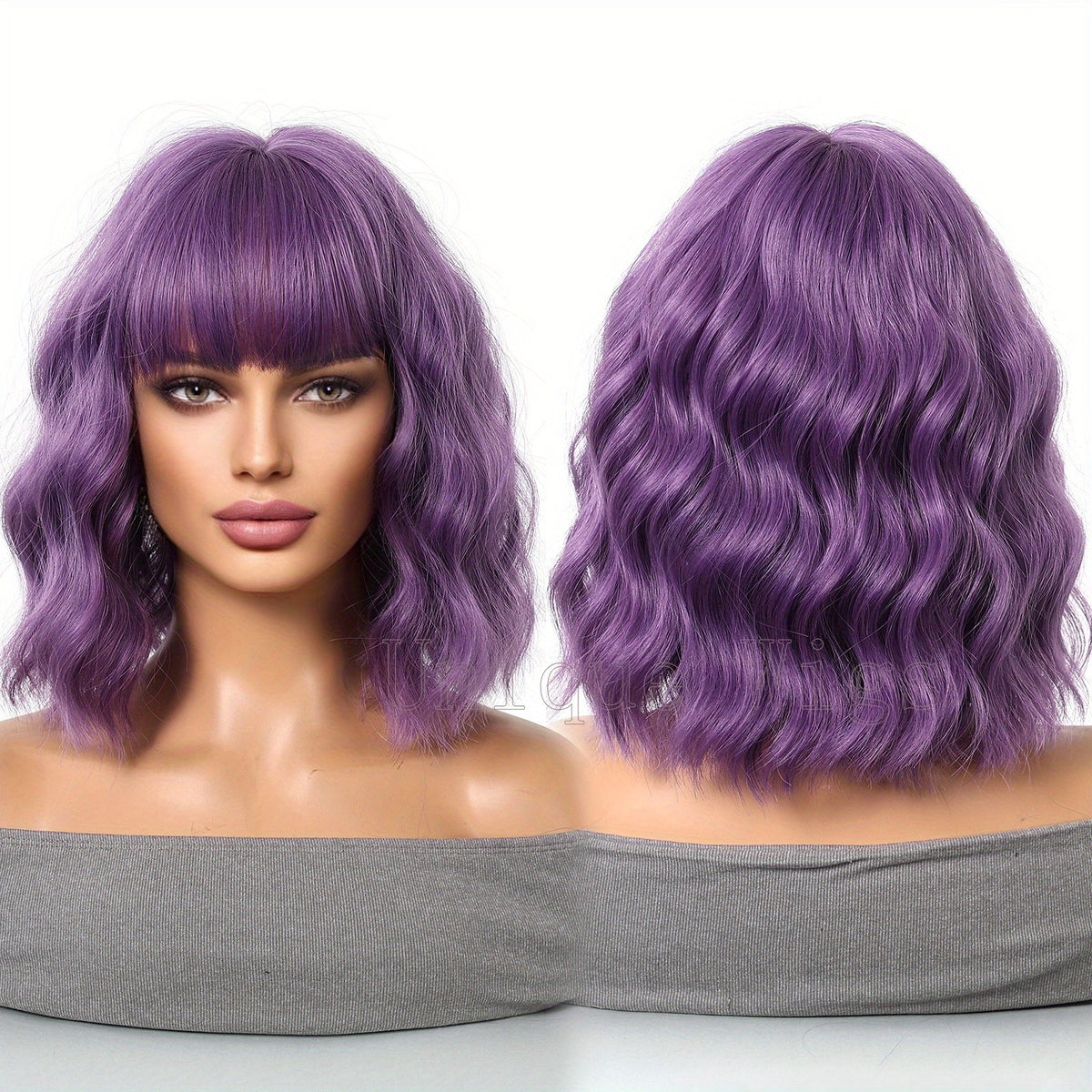 14in Colorful Short Wavy Bob Wig with Bangs Synthetic Hair for Cosplay & Fashion