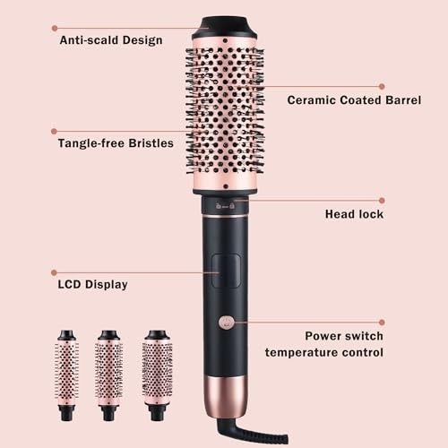 3-in-1 Interchangeable Heated Hair Curling Brush Set - 1.25, 1.5, 1.75 Inch