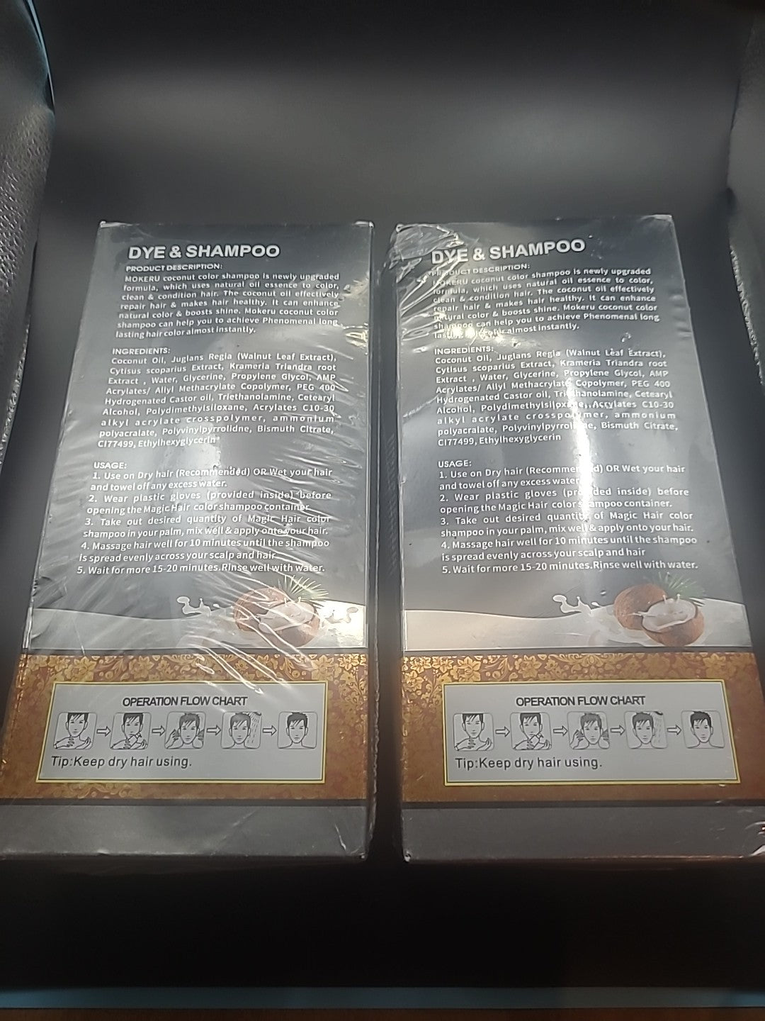Natural Black Coconut Hair Dye Shampoo Set - 2 Pack, 500ml Each
