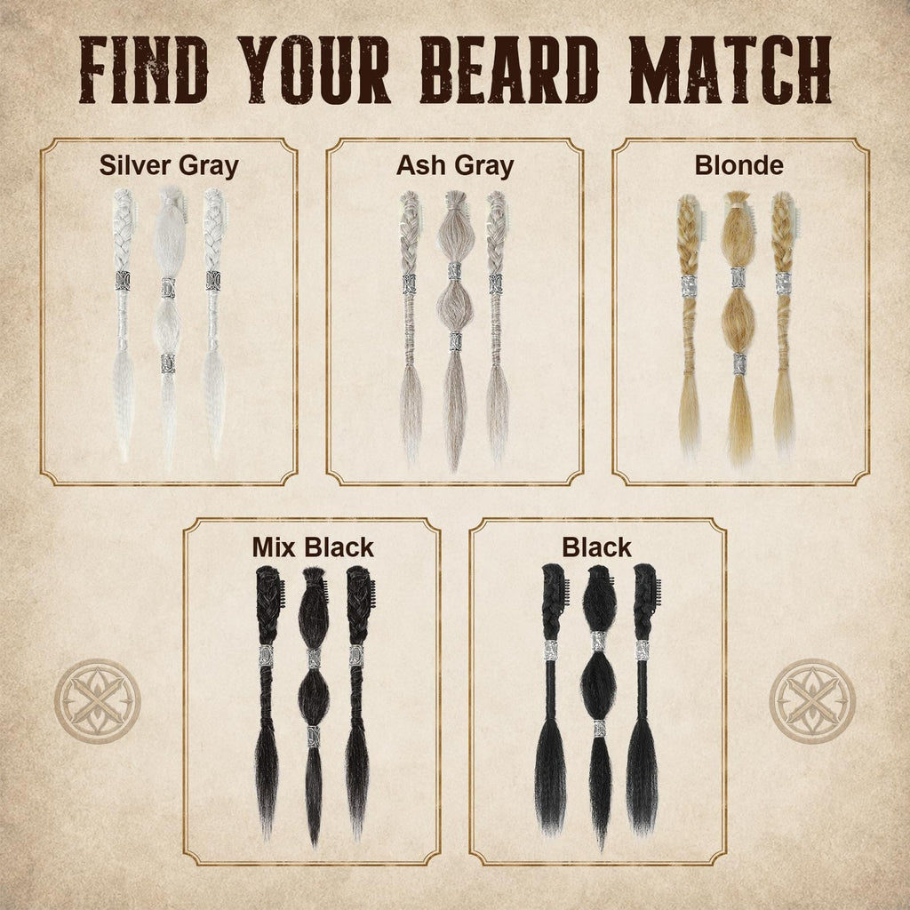 6-Inch Viking Beard Braids for Men, 3 Pcs Clip-In Facial Hair Extensions