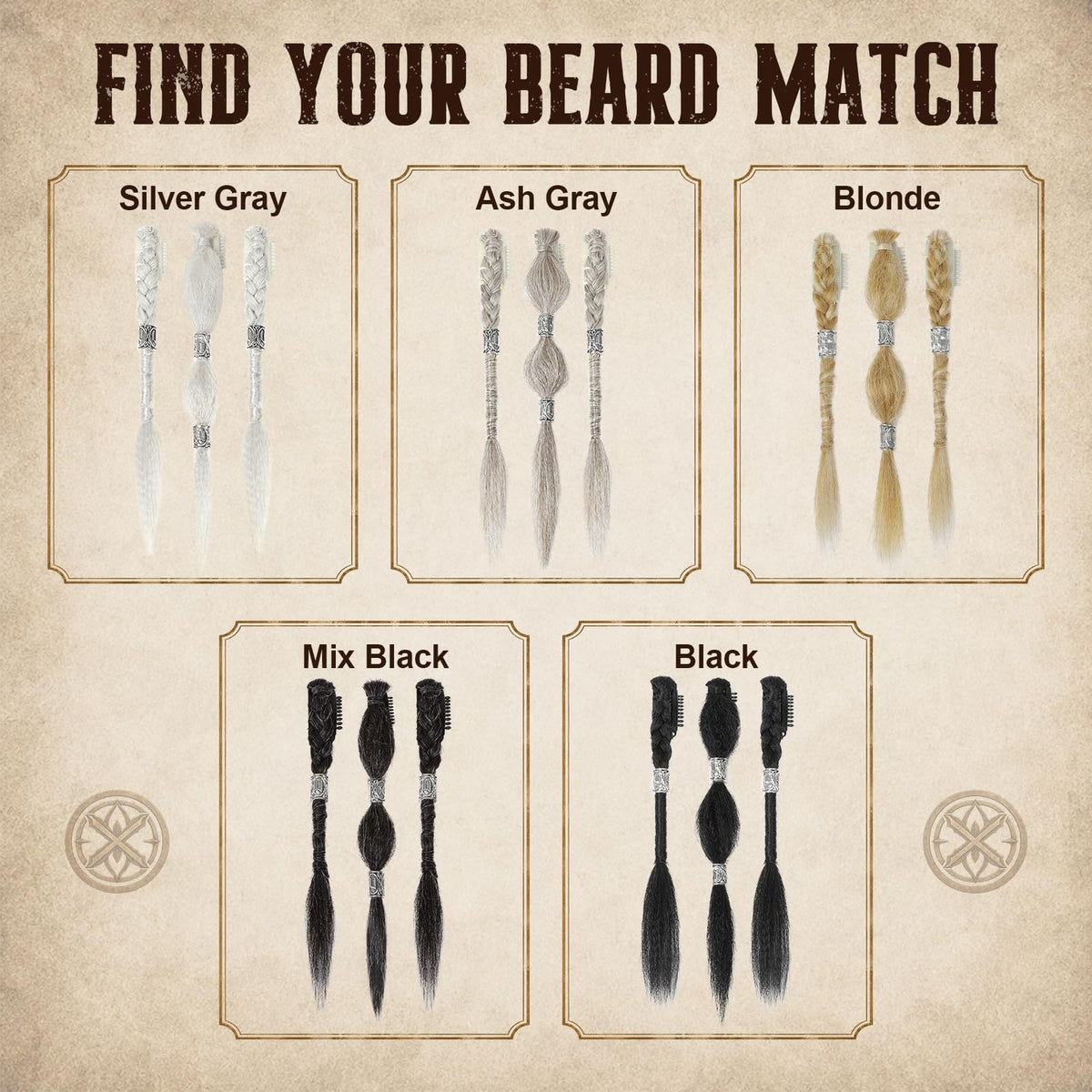 6-Inch Viking Beard Braids for Men, 3 Pcs Clip-In Facial Hair Extensions