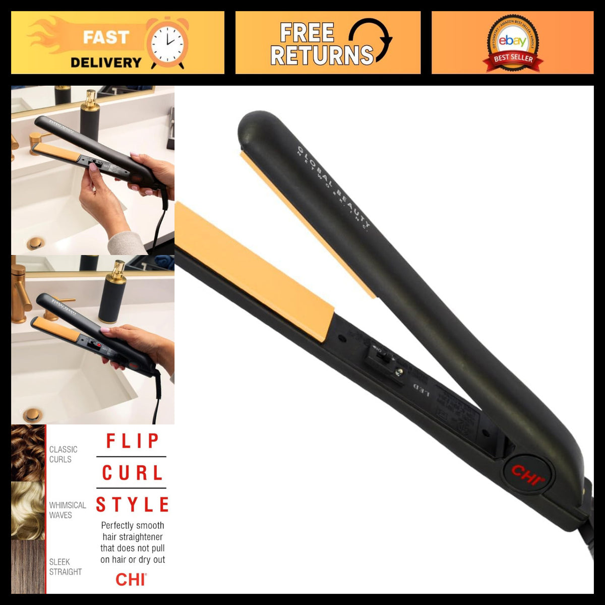 1-Inch Ceramic Hair Straightener Flat Iron - Professional Styling Tool with Fast Heat