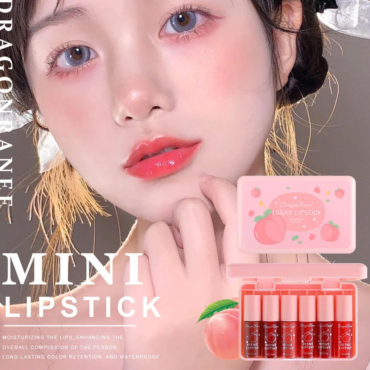 Eakroo 6-Color Peach Lip Tint Set - Long-Lasting Liquid Gloss & Lip Stain