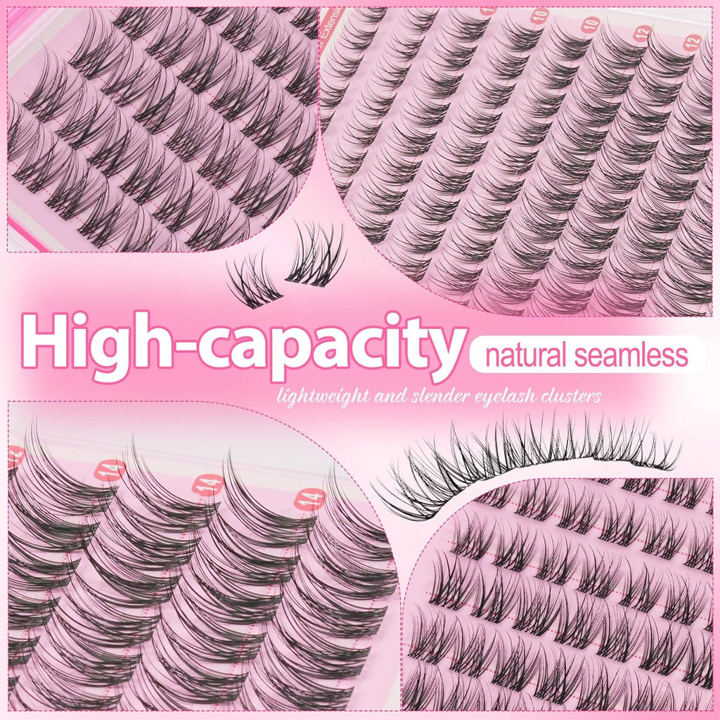 Natural Lash Clusters Kit Short Wispy 8-14MM False Eyelashes with Clear Band
