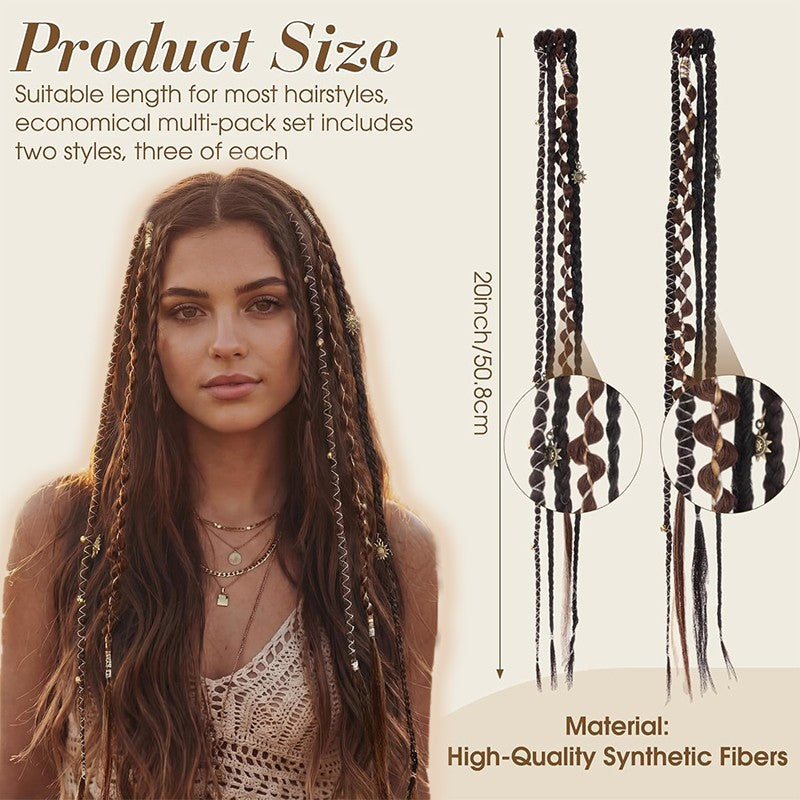 2-Piece Clip-In Synthetic Dreadlock Hair Extensions Boho Braids 20 Inches