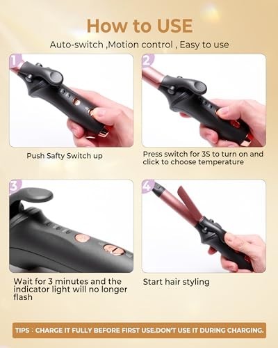 Rechargeable Cordless Travel Curling Iron with 3 Temperature Settings - Mini Hair Curler