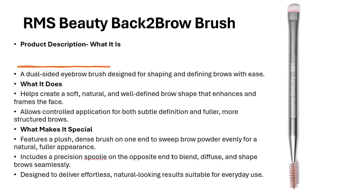 RMS Beauty Back2Brow BB1 Brush – Skin2Skin Collection, New in Box