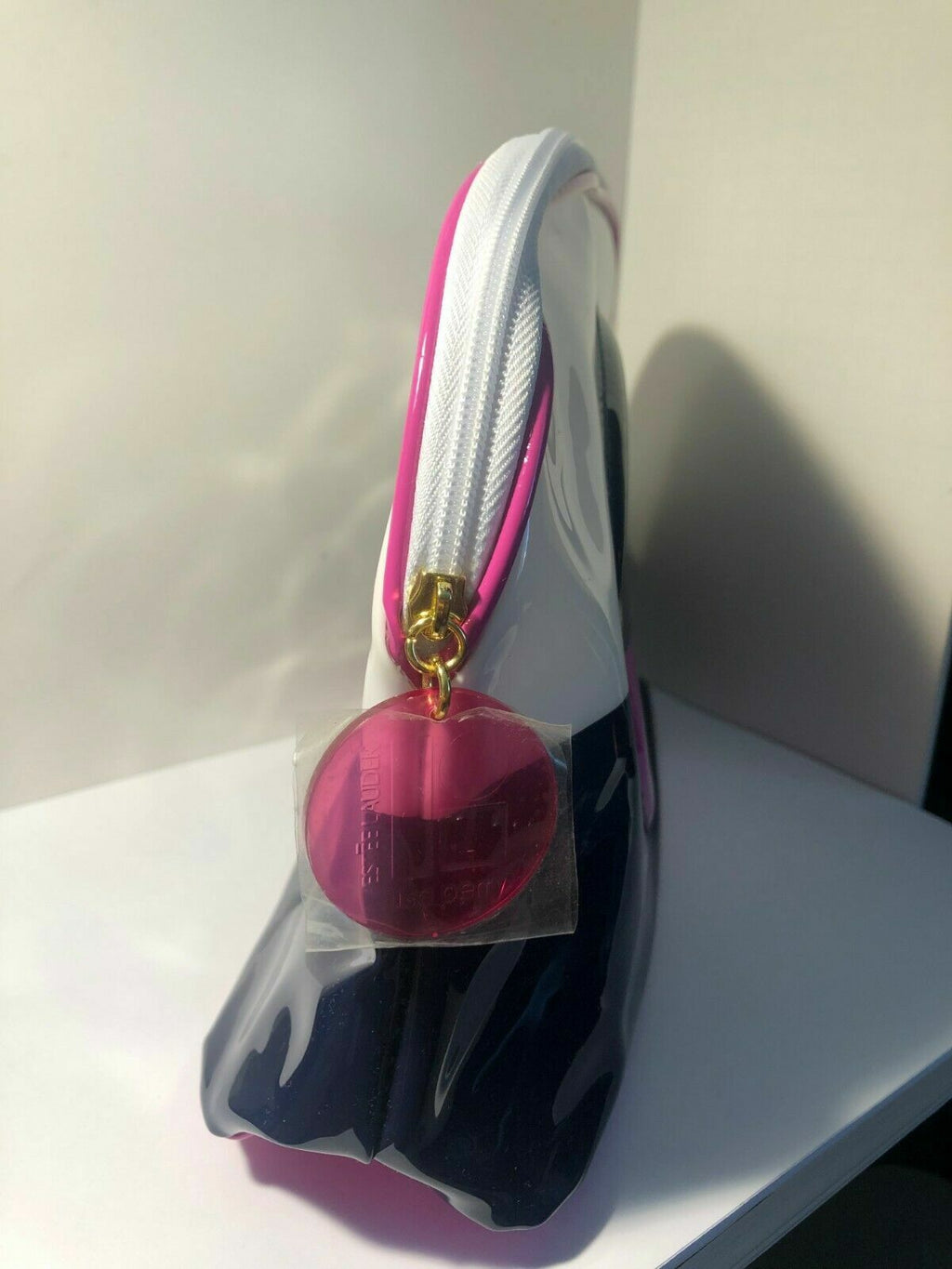 Large Travel Cosmetic Bag with Blue Pink Dot Vinyl - Estée Lauder Lisa Perry