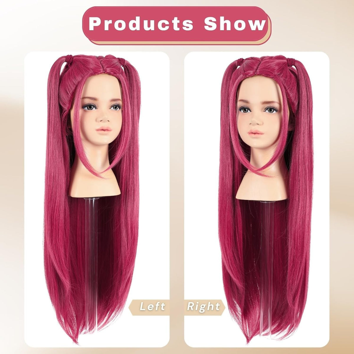 Kids Pink Long Wavy Wig with Ponytails for Halloween Cosplay