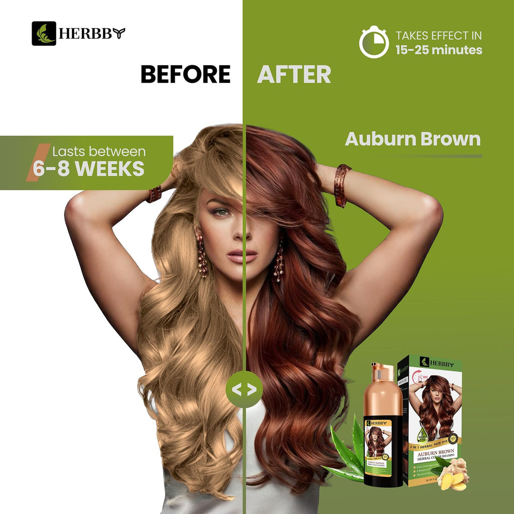 Hair Color Shampoo for Gray Coverage & Herbal Dye - 500ml Auburn Brown