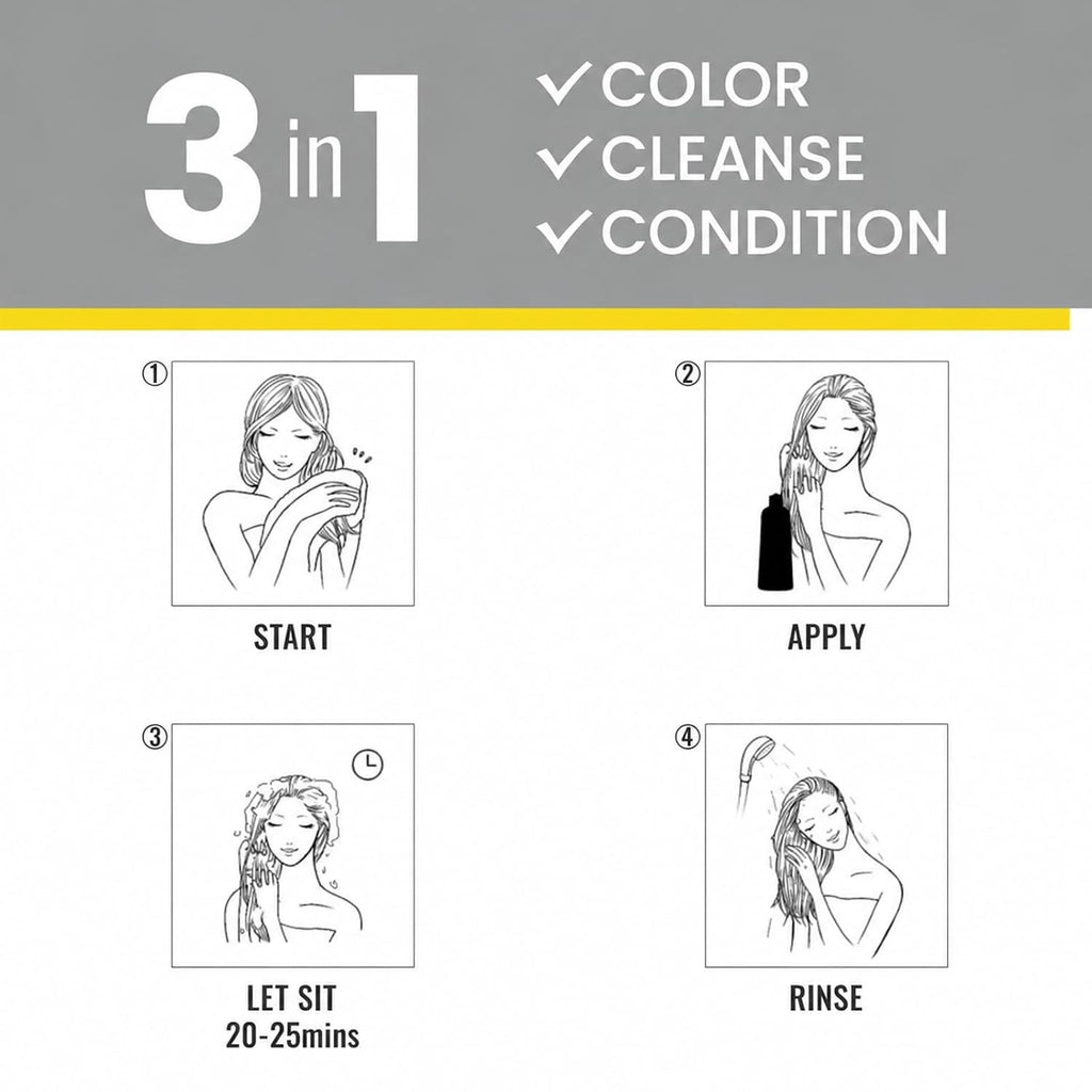 Herbal Black Hair Dye Shampoo 3-in-1 Natural Hair Color 200ml