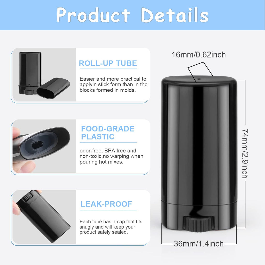 15ml Travel Deodorant Containers - Top-Fill Empty Plastic Lip Balm Tubes (30 Pack) - Oval