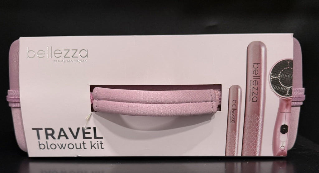 Travel Hair Dryer and Flat Iron Set - Dual Voltage Mini Blowout Kit with Carrying Case