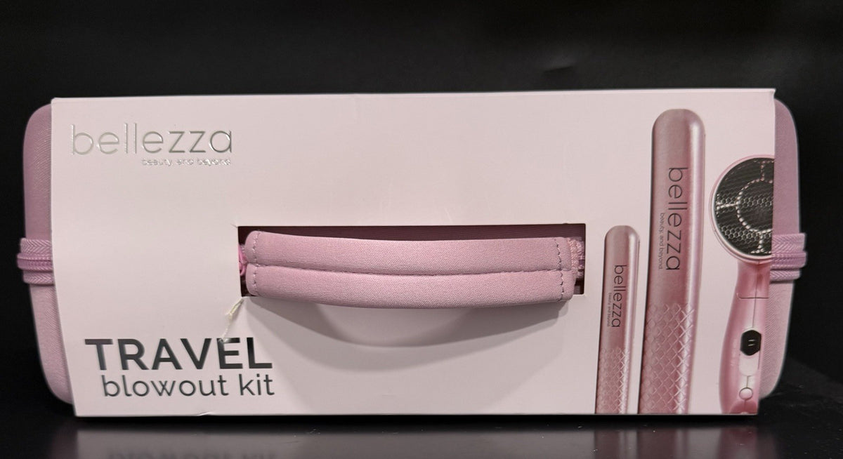 Travel Hair Dryer and Flat Iron Set - Dual Voltage Mini Blowout Kit with Carrying Case