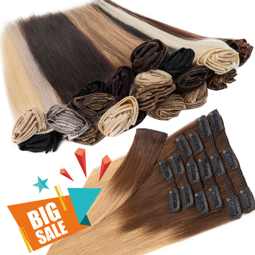 Clip-In Hair Extensions Full Head 8 Pieces Remy Human Hair 4-24 Inches