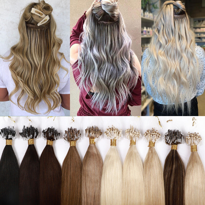 Human Hair Extensions Micro Loop Rings Full Head Set 16-22 Inch Multiple Colors & Weights