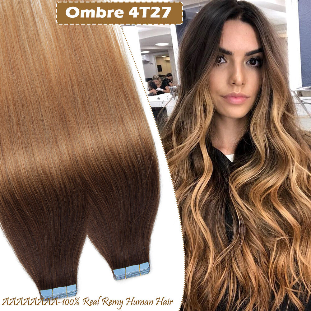 60PCS Tape-In Human Hair Extensions Skin Weft Straight 150g - Thick & Natural