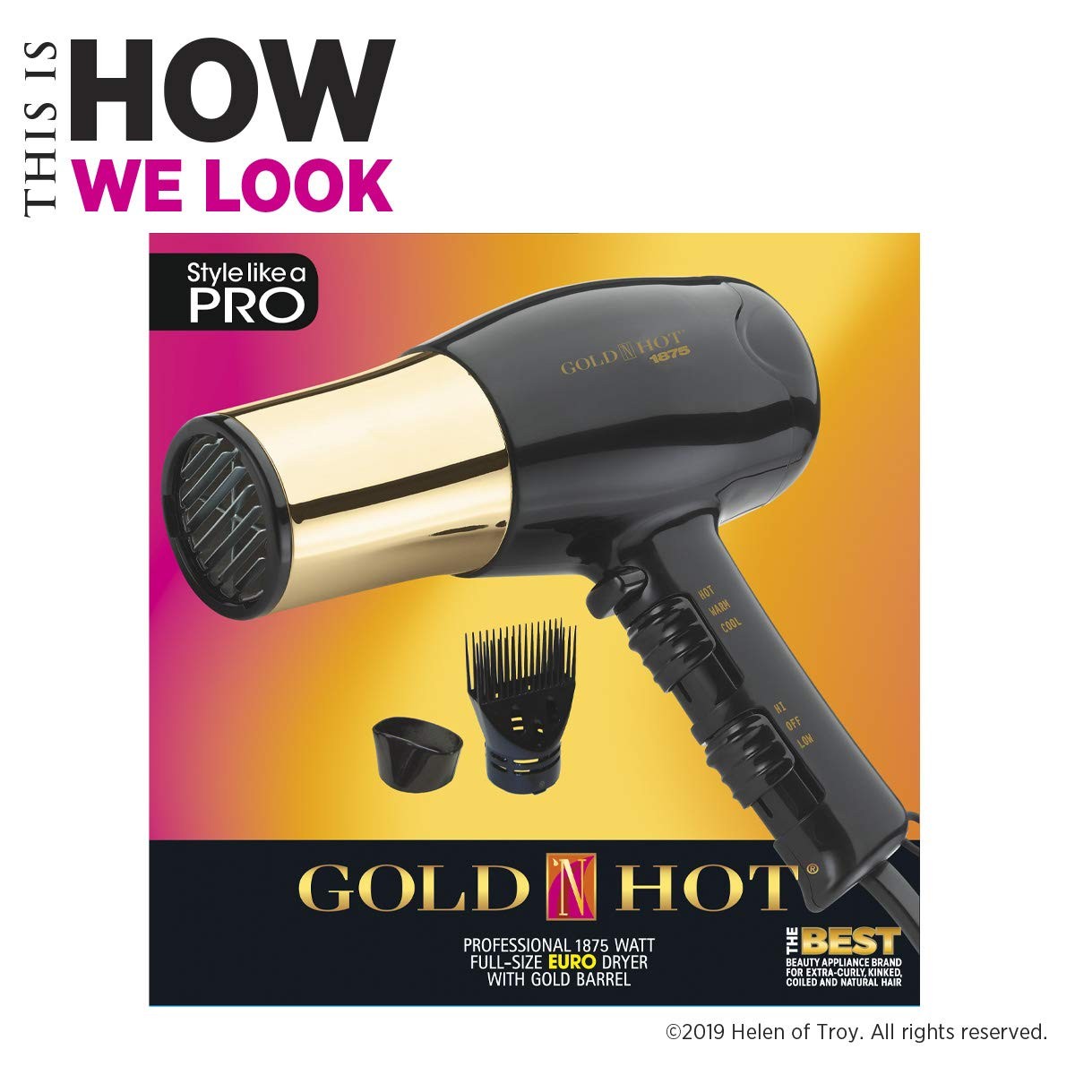 Professional 1875-Watt Hair Dryer with Styling Pik & Attachments