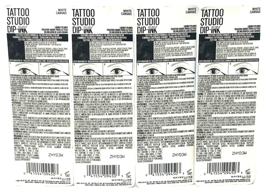 (4) Maybelline Tattoo Studio Dip-Ink Liquid Eyeliner Sealed 104 - White Canvas