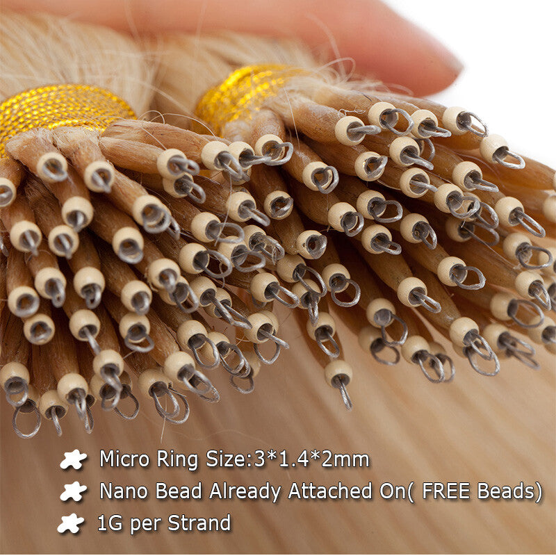 Thick 150PCS Remy Human Hair Extensions Nano Ring Beads Micro Loop 14-24 Inch